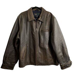 R & R‎ Casuals Men Leather Coat Size XL Brown Lined Heavy Luxury Stylish